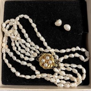Bundled: 8" Pearl Bracelet / Earring Set and a 18" Double Strand Necklace